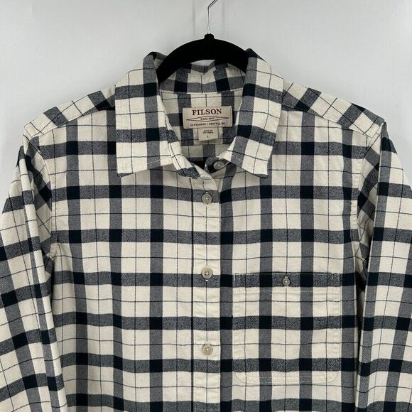 FILSON Men's Cream Black Plaid Alaskan Guide Flannel Button Up Shirt Size Large - Picture 5 of 8